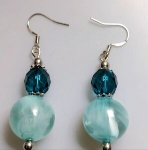Chic Aqua and Light Blue Beaded Earrings